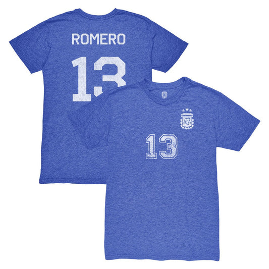 Cristian Romero Argentina National Team 1863FC Player Vintage Tri-Blend T-Shirt for sale - Blue
