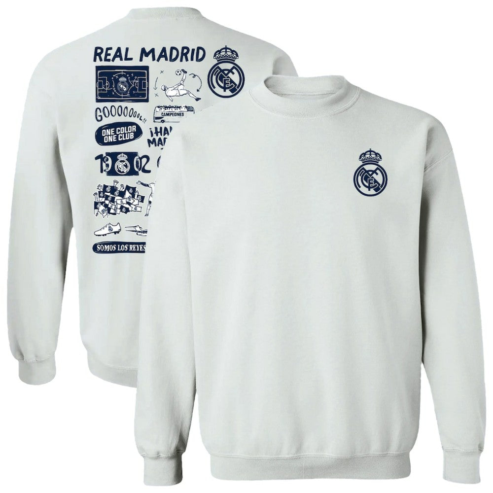 Real Madrid Vive La Fete Women's Impressions Artwork Pullover Sweatshirt  Discount - White