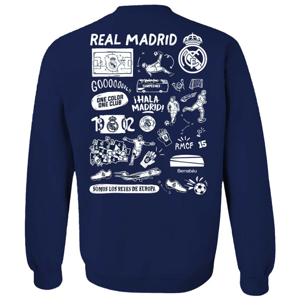 Real Madrid Vive La Fete Women's Impressions Artwork Pullover Sweatshirt  Discount - Navy