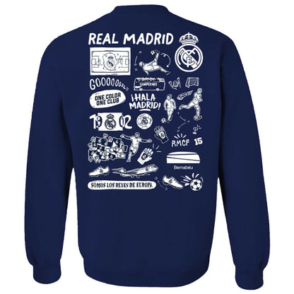 Real Madrid Vive La Fete Women's Impressions Artwork Pullover Sweatshirt  Discount - Navy