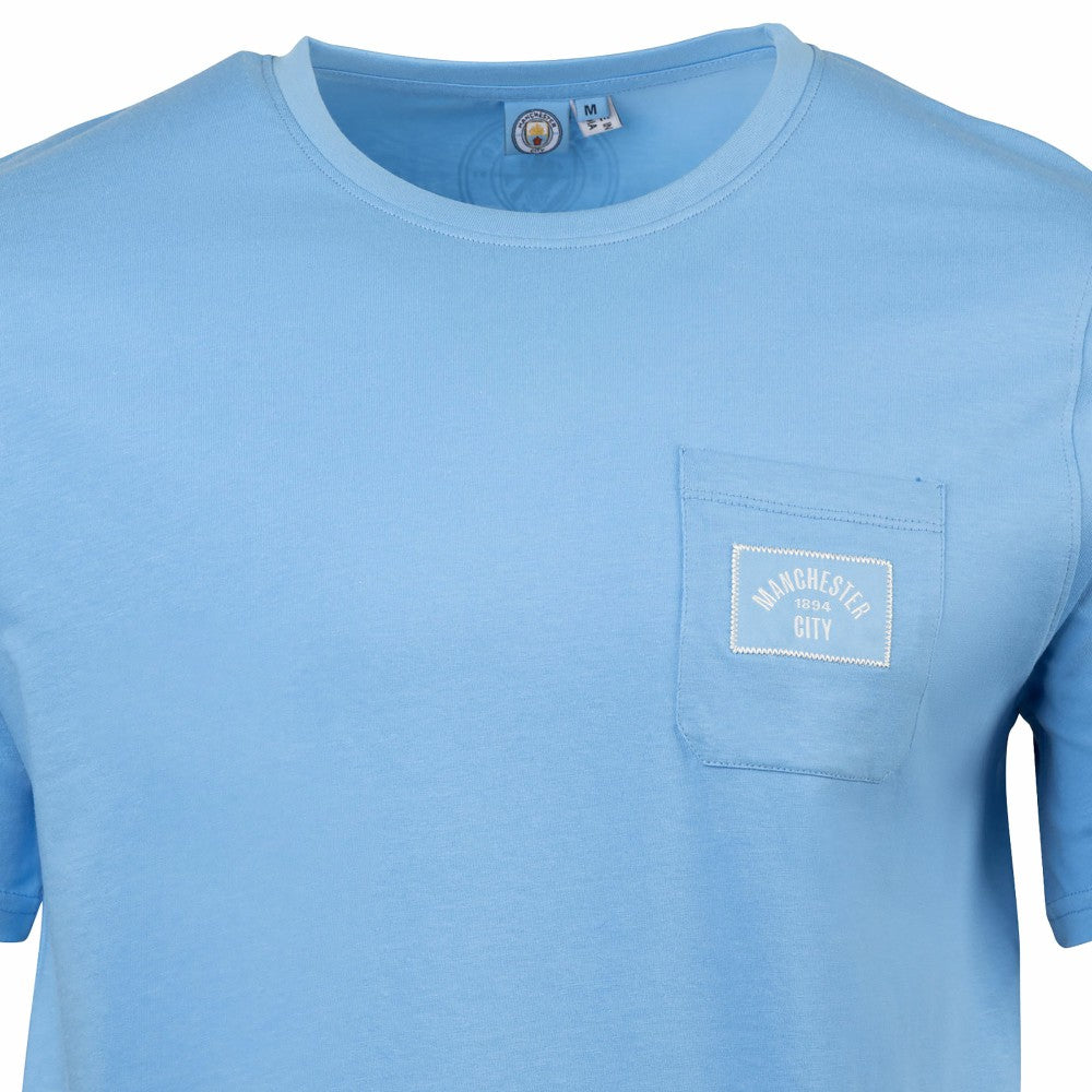 Manchester City Sport Design Sweden Relaxed Post Match Pocket T-Shirt Discount - Sky Blue