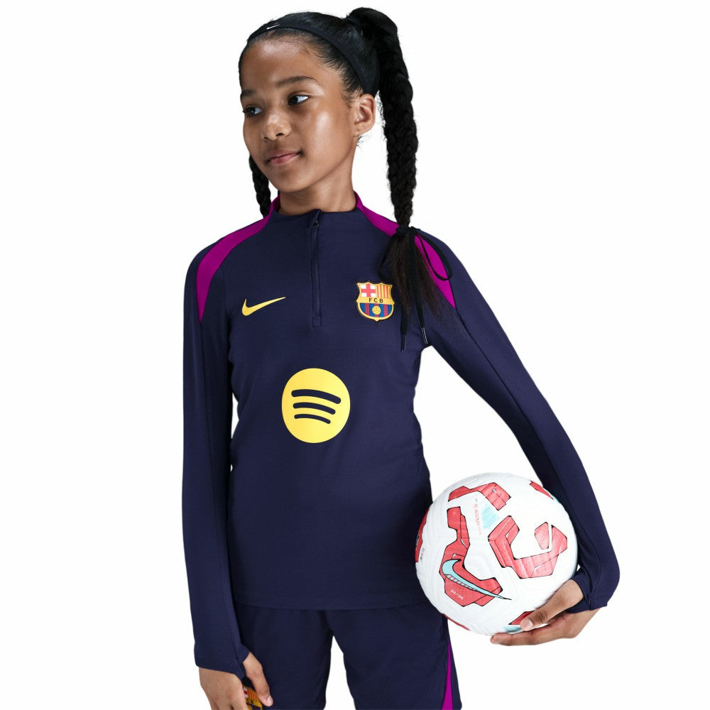 Barcelona Youth 2025/26 Strike Drill Quarter-Zip Dri-FIT Long Sleeve Top on sale - Navy