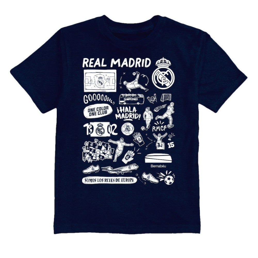 Real Madrid Vive La Fete Youth Impressions Artwork T-Shirt Discount - Navy