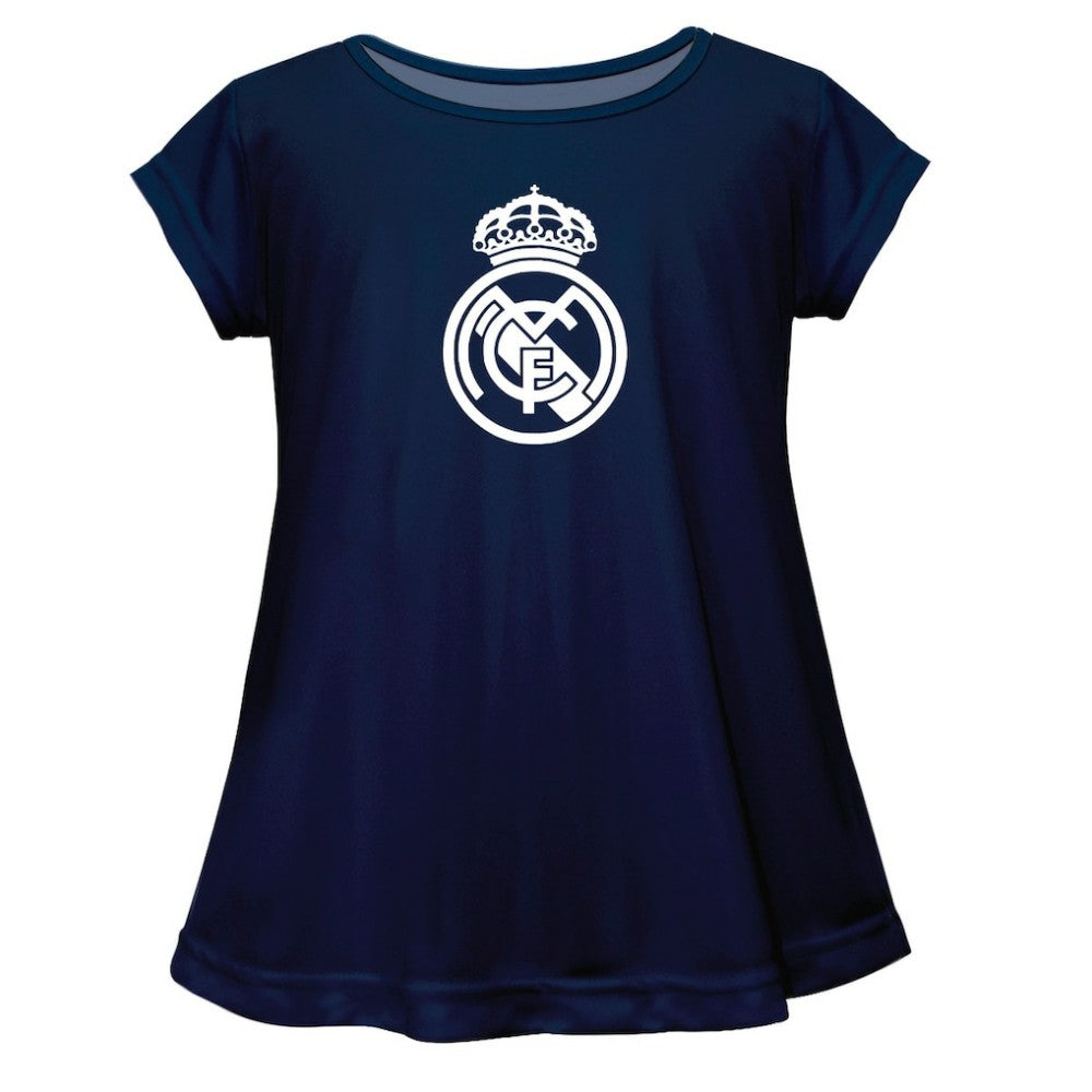 Real Madrid Vive La Fete Girls Youth Color Badge A-Line Top Discount - Navy