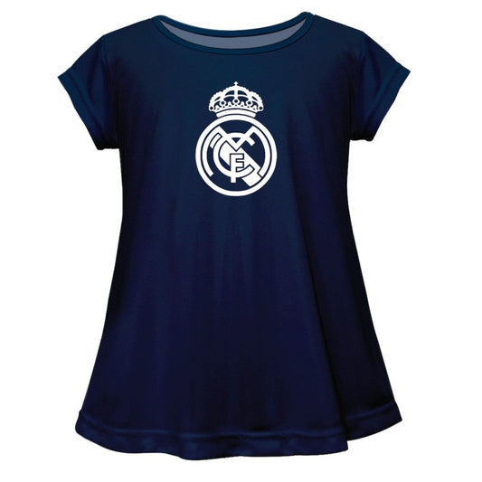 Real Madrid Vive La Fete Girls Youth Color Badge A-Line Top Discount - Navy