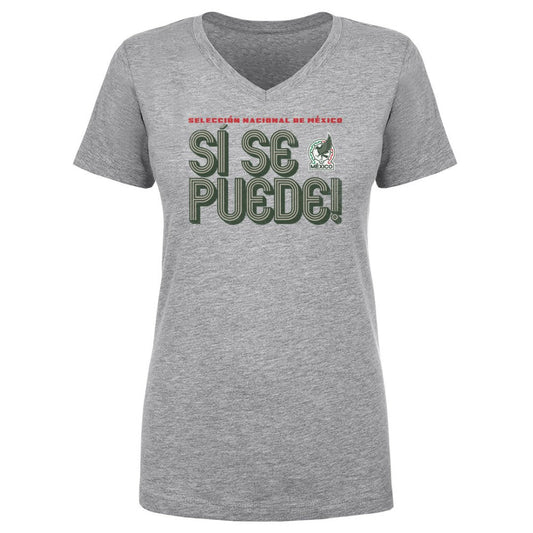 Mexico National Team 500 Level Women's Si Se Puede Inline Bold V-Neck T-Shirt for sale - Heather Gray