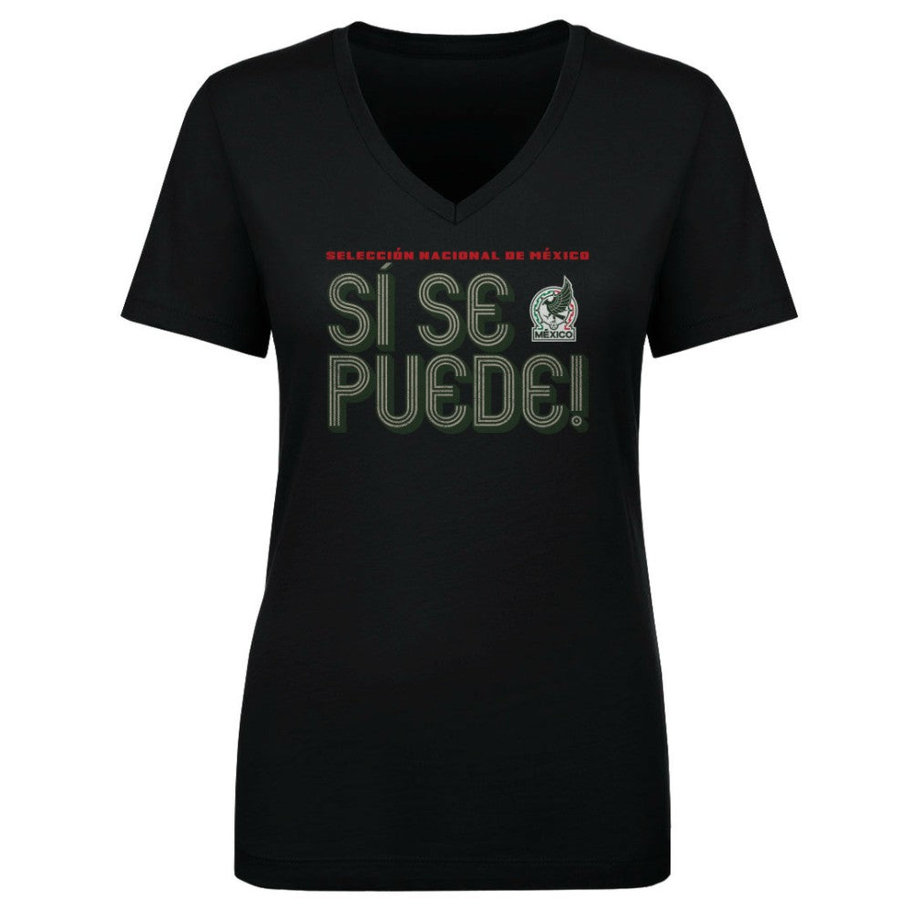 Mexico National Team 500 Level Women's Si Se Puede Inline Bold V-Neck T-Shirt for sale - Black