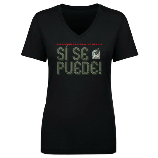 Mexico National Team 500 Level Women's Si Se Puede Inline Bold V-Neck T-Shirt for sale - Black