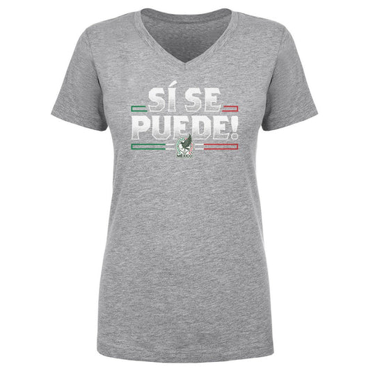 Mexico National Team 500 Level Women's Si Se Puede  V-Neck T-Shirt for sale - Heather Gray