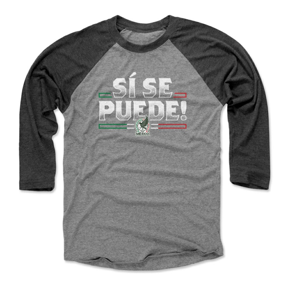 Mexico National Team 500 Level Unisex Si Se Puede  Raglan 3/4-Sleeve Baseball T-Shirt for sale - Black/Heather Gray