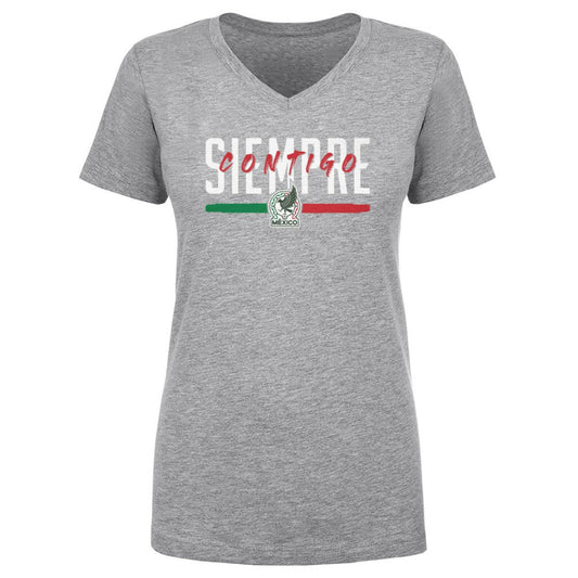 Mexico National Team 500 Level Women's Siempre Contigo V-Neck T-Shirt for sale - Heather Gray