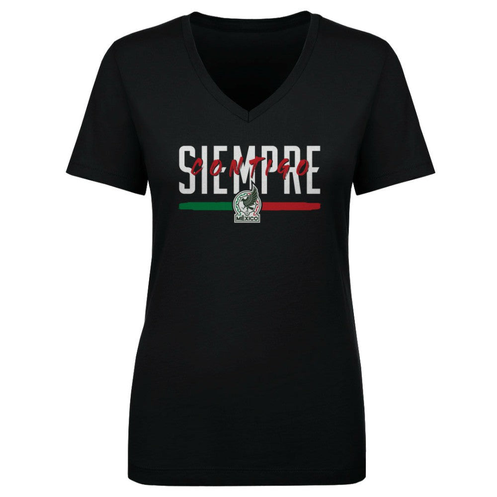 Mexico National Team 500 Level Women's Siempre Contigo V-Neck T-Shirt for sale - Black