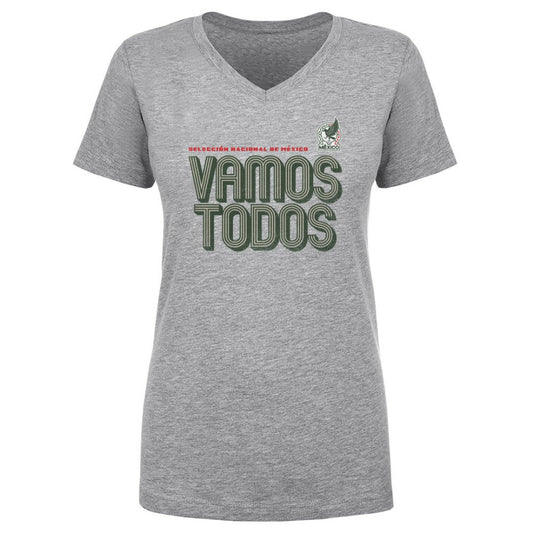 Mexico National Team 500 Level Women's Vamos Todos Inline Bold V-Neck T-Shirt for sale - Heather Gray