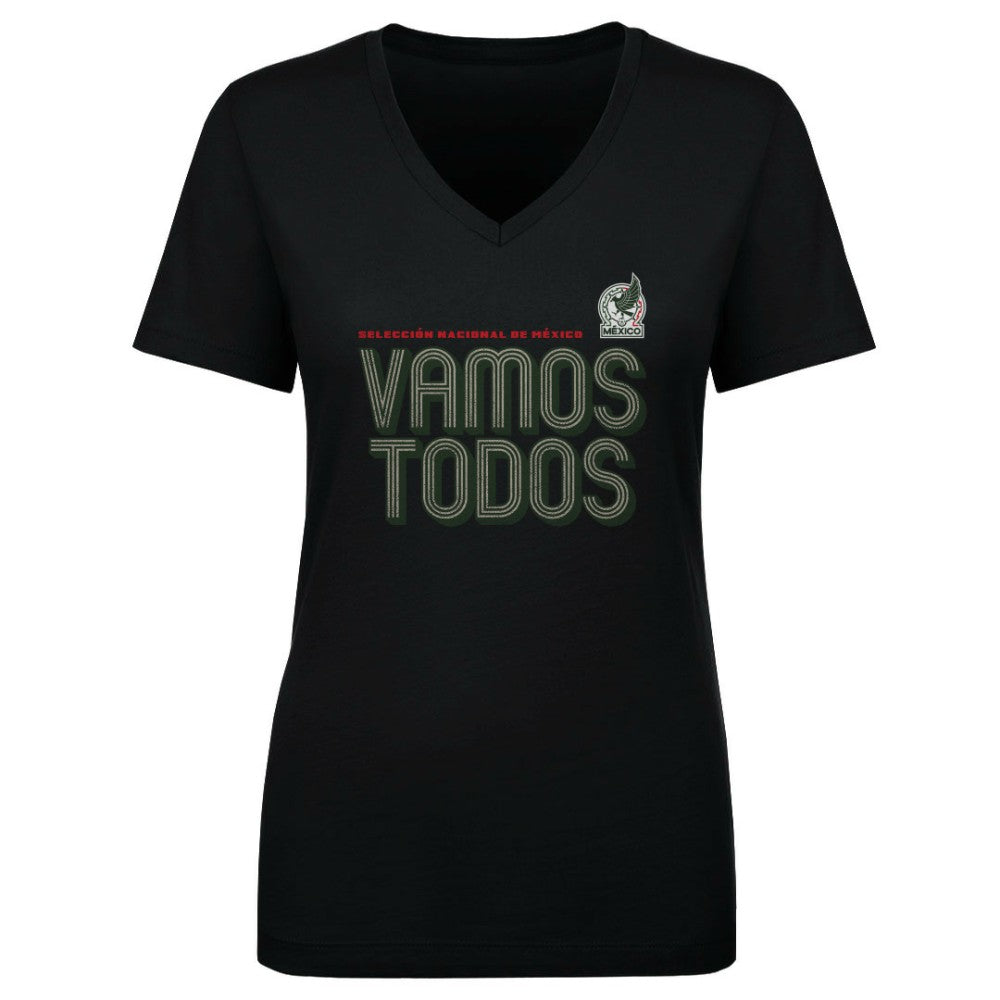 Mexico National Team 500 Level Women's Vamos Todos Inline Bold V-Neck T-Shirt for sale - Black