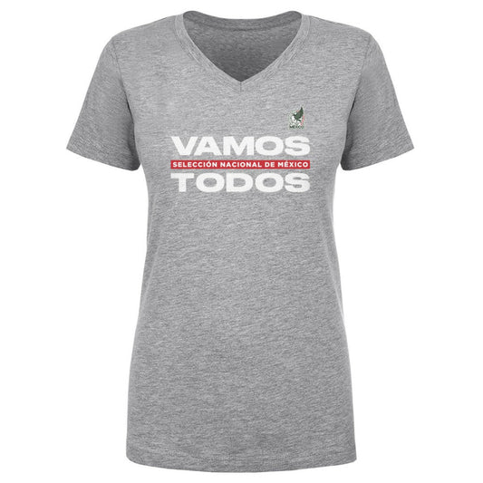 Mexico National Team 500 Level Women's Vamos Todos V-Neck T-Shirt for sale - Heather Gray