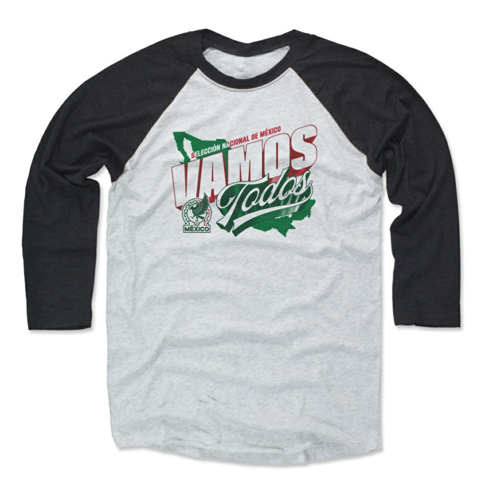 Mexico National Team 500 Level Vamos Todos 3/4-Sleeve Tri-Blend Baseball T-Shirt for sale - Black/White
