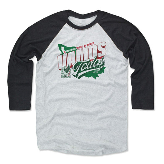 Mexico National Team 500 Level Vamos Todos 3/4-Sleeve Tri-Blend Baseball T-Shirt for sale - Black/White