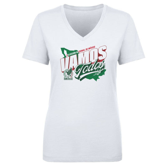 Mexico National Team 500 Level Women's Vamos Todos Country V-Neck T-Shirt for sale - White