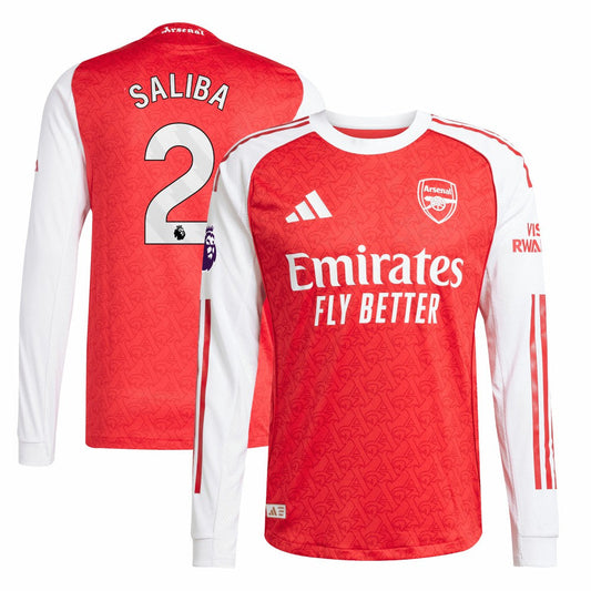 William Saliba Arsenal 2025/26 Home Long Sleeve Player Jersey on sale - Red