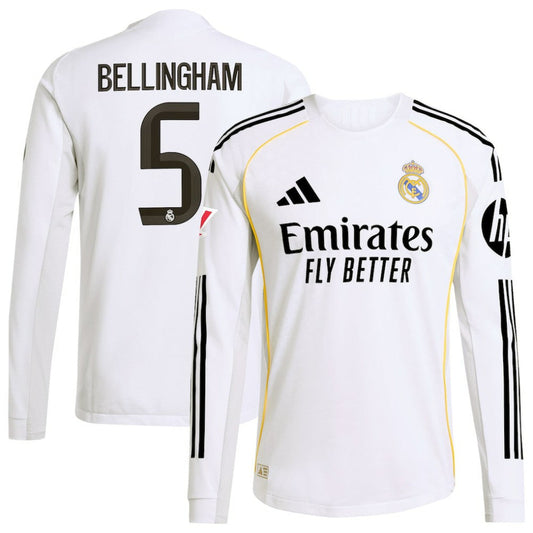 Jude Bellingham Real Madrid 2025/26 Home Long Sleeve Jersey Discount - White