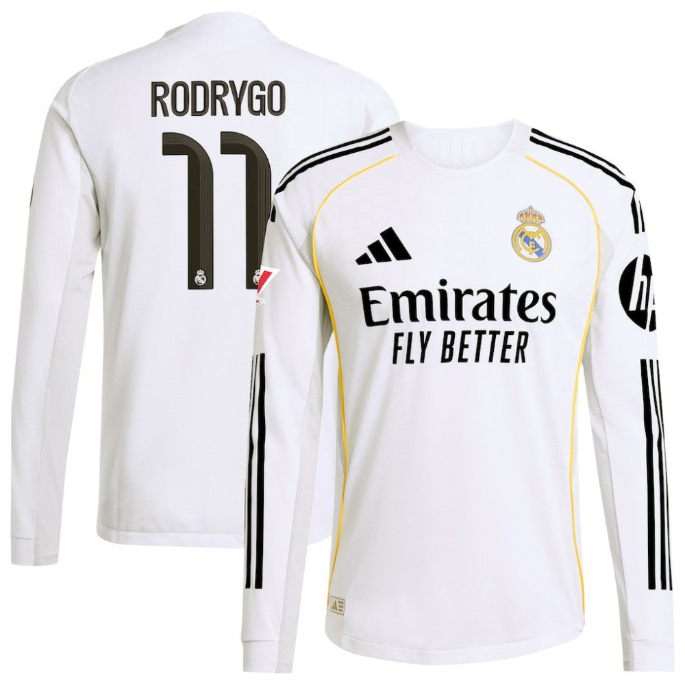 Rodrygo Real Madrid 2025/26 Home Long Sleeve Jersey Discount - White