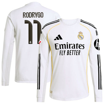 Rodrygo Real Madrid 2025/26 Home Long Sleeve Jersey Discount - White