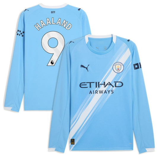 Erling Haaland Manchester City 2025/26 Home Replica Long Sleeve Player Jersey Discount - Sky Blue