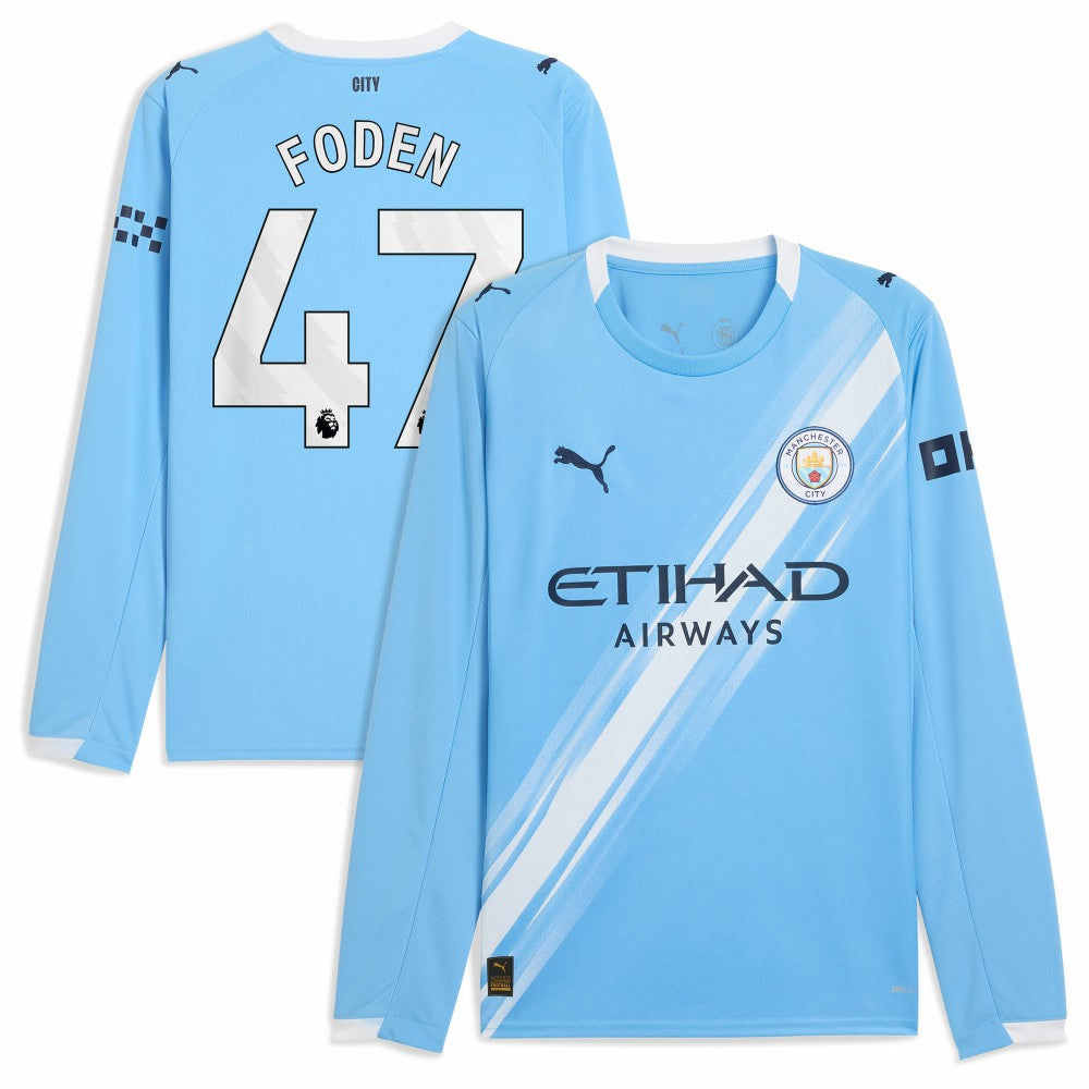 Phil Foden Manchester City 2025/26 Home Replica Long Sleeve Player Jersey Discount - Sky Blue