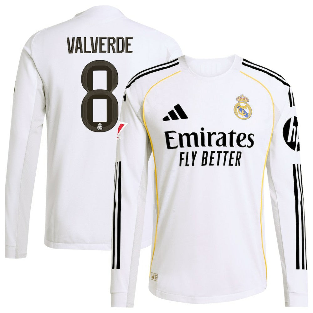 Federico Valverde Real Madrid 2025/26 Home Long Sleeve Jersey Discount - White