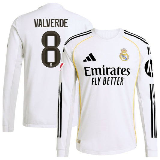 Federico Valverde Real Madrid 2025/26 Home Long Sleeve Jersey Discount - White
