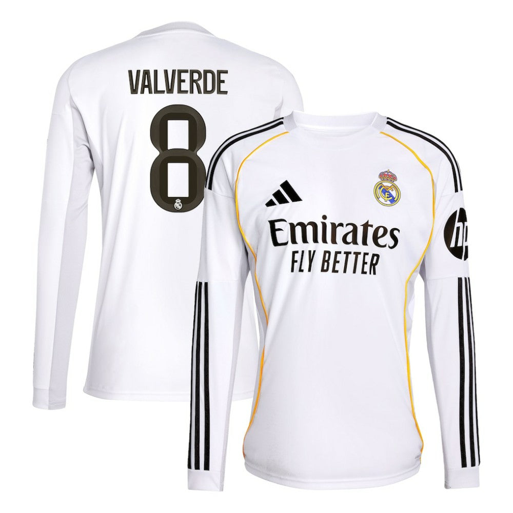 Federico Valverde Real Madrid 2025/26 Home Replica Long Sleeve Jersey Discount - White