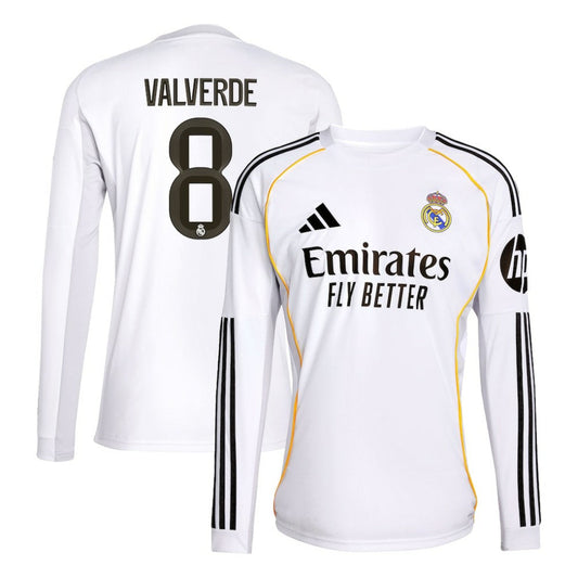 Federico Valverde Real Madrid 2025/26 Home Replica Long Sleeve Jersey Discount - White