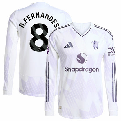 Bruno Fernandes Manchester United 2025/26 Away Long Sleeve Player Jersey Discount - White