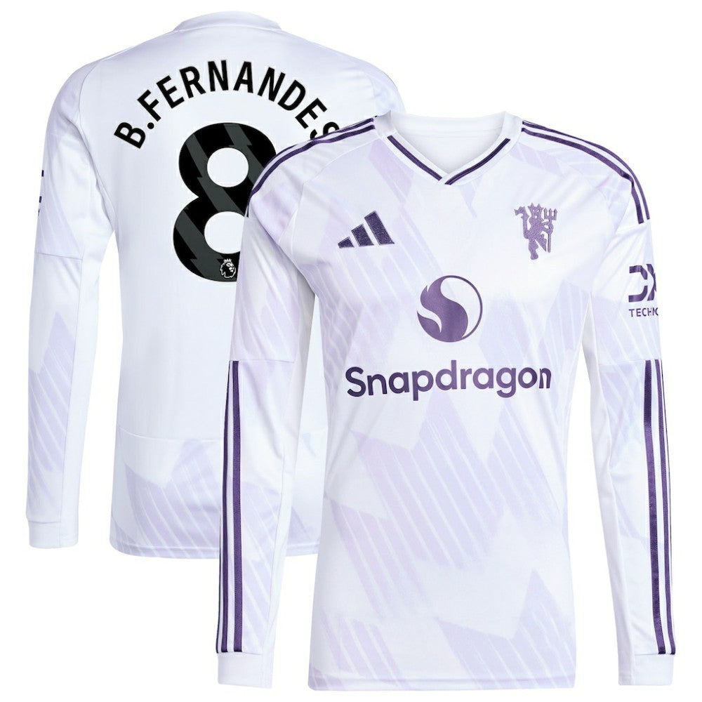 Bruno Fernandes Manchester United 2025/26 Away Replica Long Sleeve Player Jersey Discount - White