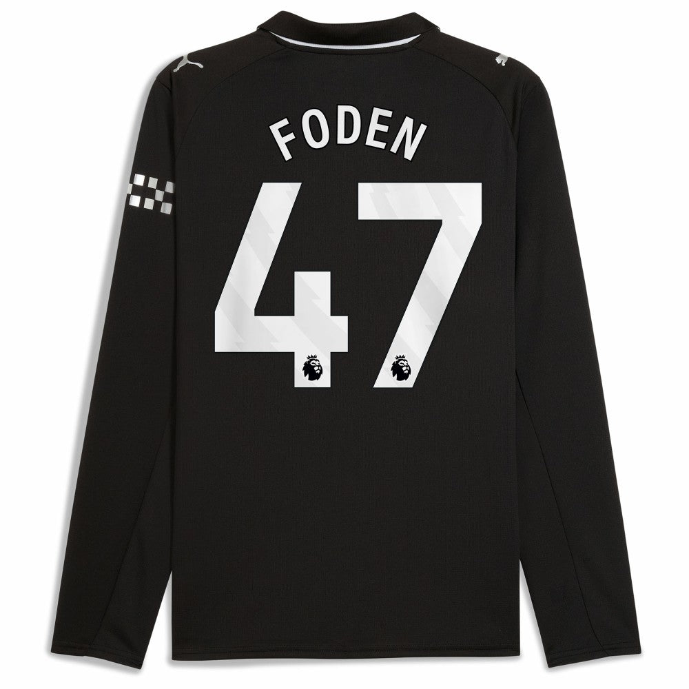 Phil Foden Manchester City Away 2025/26 Replica Long Sleeve Player Jersey Discount - Black