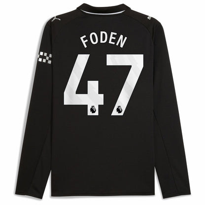 Phil Foden Manchester City Away 2025/26 Replica Long Sleeve Player Jersey Discount - Black