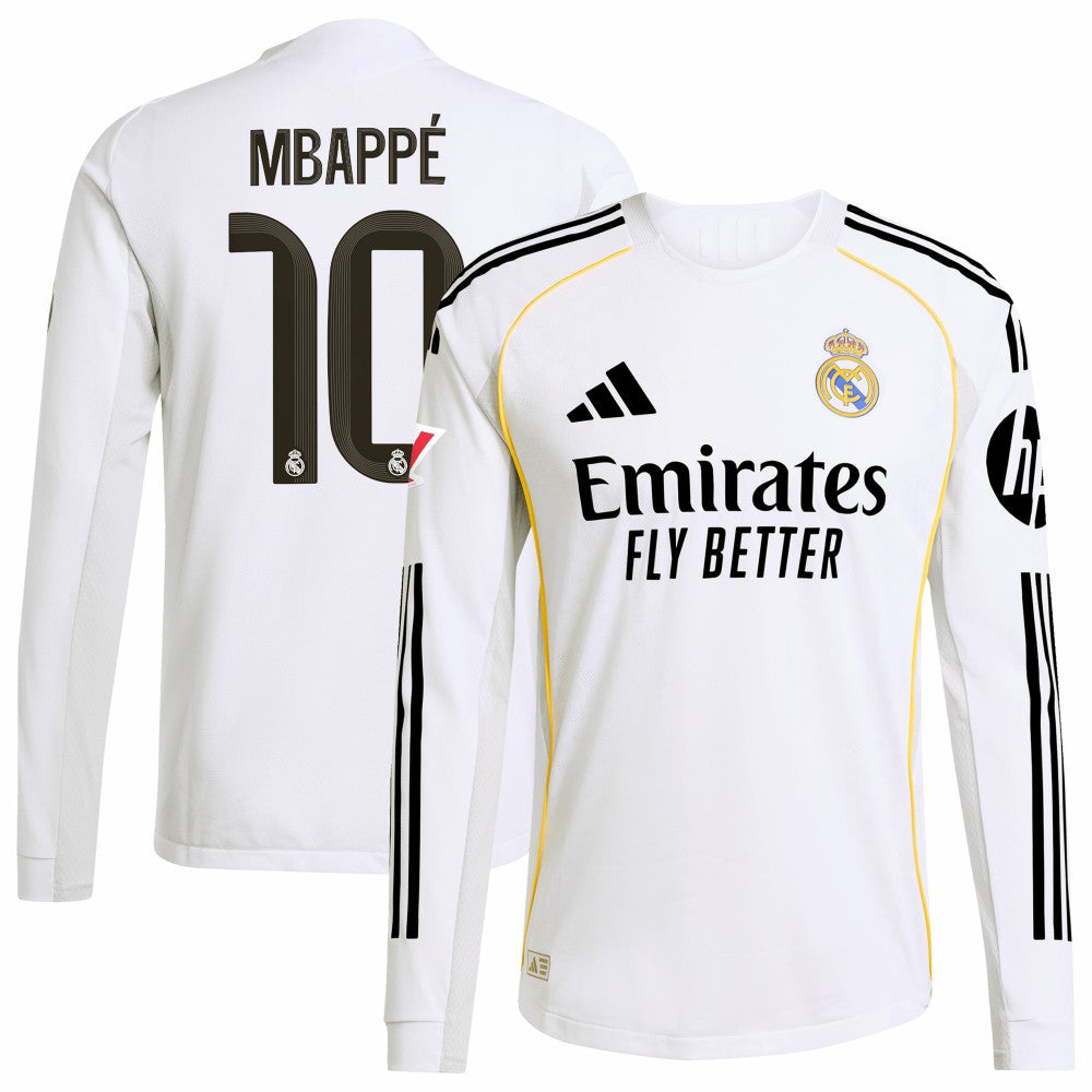 Kylian Mbappé Real Madrid 2025/26 Home Long Sleeve Player Jersey Discount - White