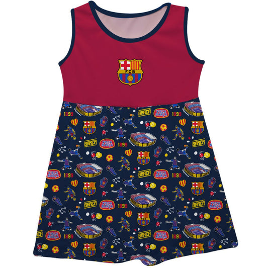 Barcelona Vive La Fete Girls Youth Impressions Artwork Tank Top Dress on sale - Maroon