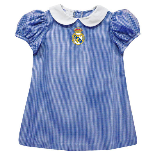 Real Madrid Vive La Fete Girls Toddler Gingham Puffy A-Line Dress Discount - Royal