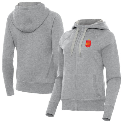 Spain National Team Antigua Women's Takeover Fleece Raglan Full-Zip Hoodie for sale - Heather Gray