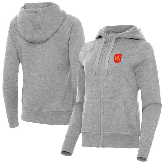 Spain National Team Antigua Women's Takeover Fleece Raglan Full-Zip Hoodie for sale - Heather Gray