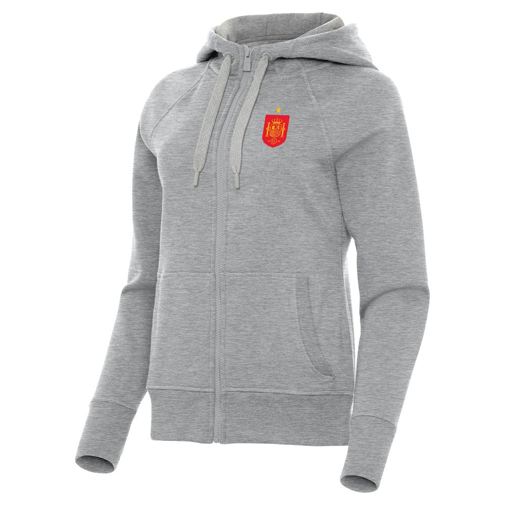 Spain National Team Antigua Women's Takeover Fleece Raglan Full-Zip Hoodie for sale - Heather Gray