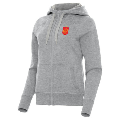 Spain National Team Antigua Women's Takeover Fleece Raglan Full-Zip Hoodie for sale - Heather Gray