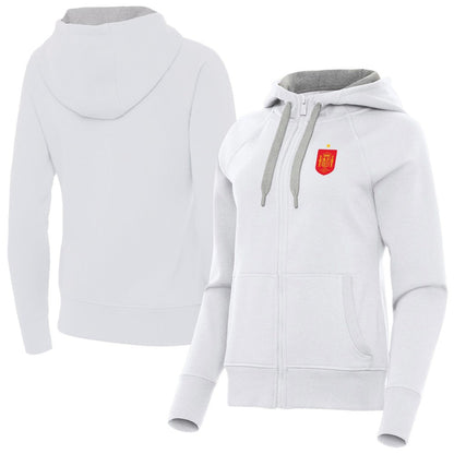 Spain National Team Antigua Women's Takeover Fleece Raglan Full-Zip Hoodie for sale - White