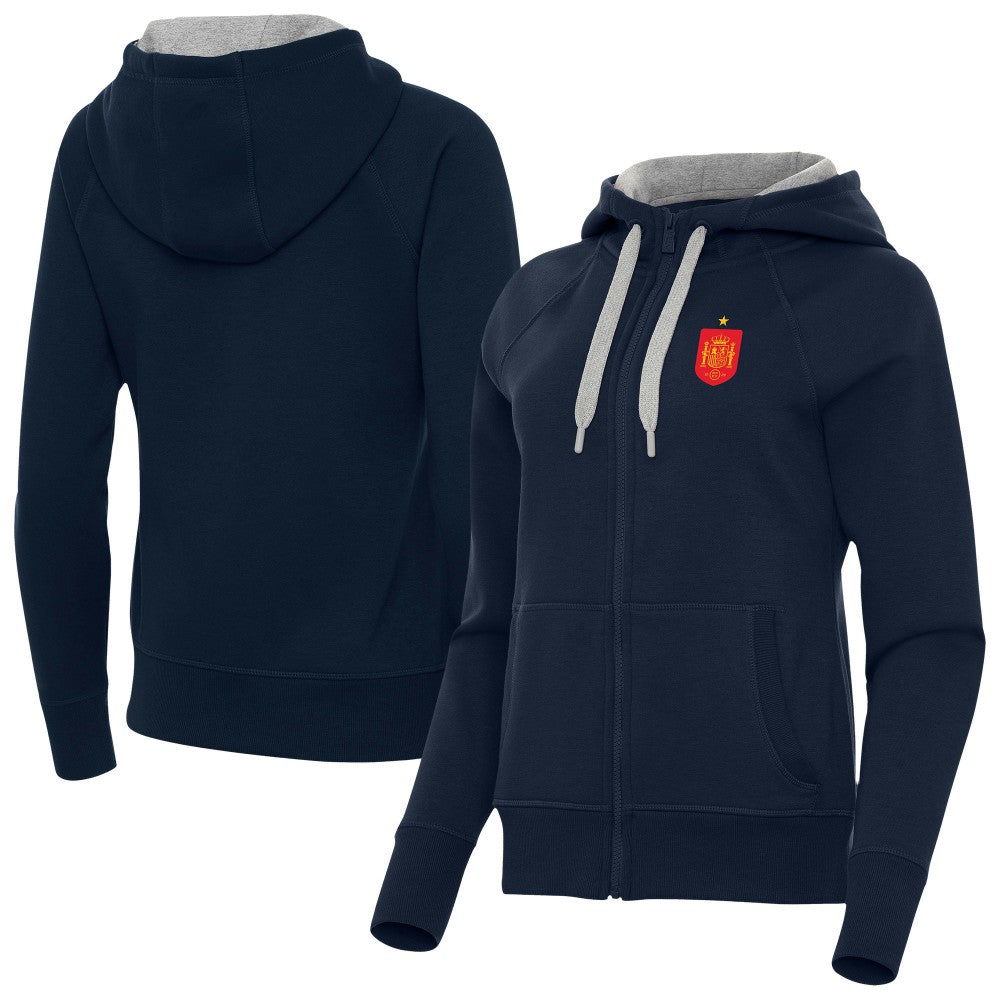 Spain National Team Antigua Women's Takeover Fleece Raglan Full-Zip Hoodie for sale - Navy
