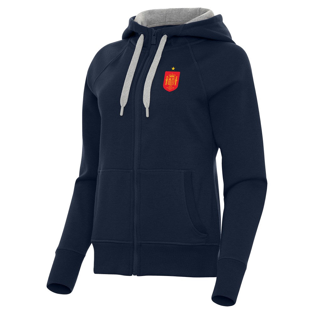 Spain National Team Antigua Women's Takeover Fleece Raglan Full-Zip Hoodie for sale - Navy