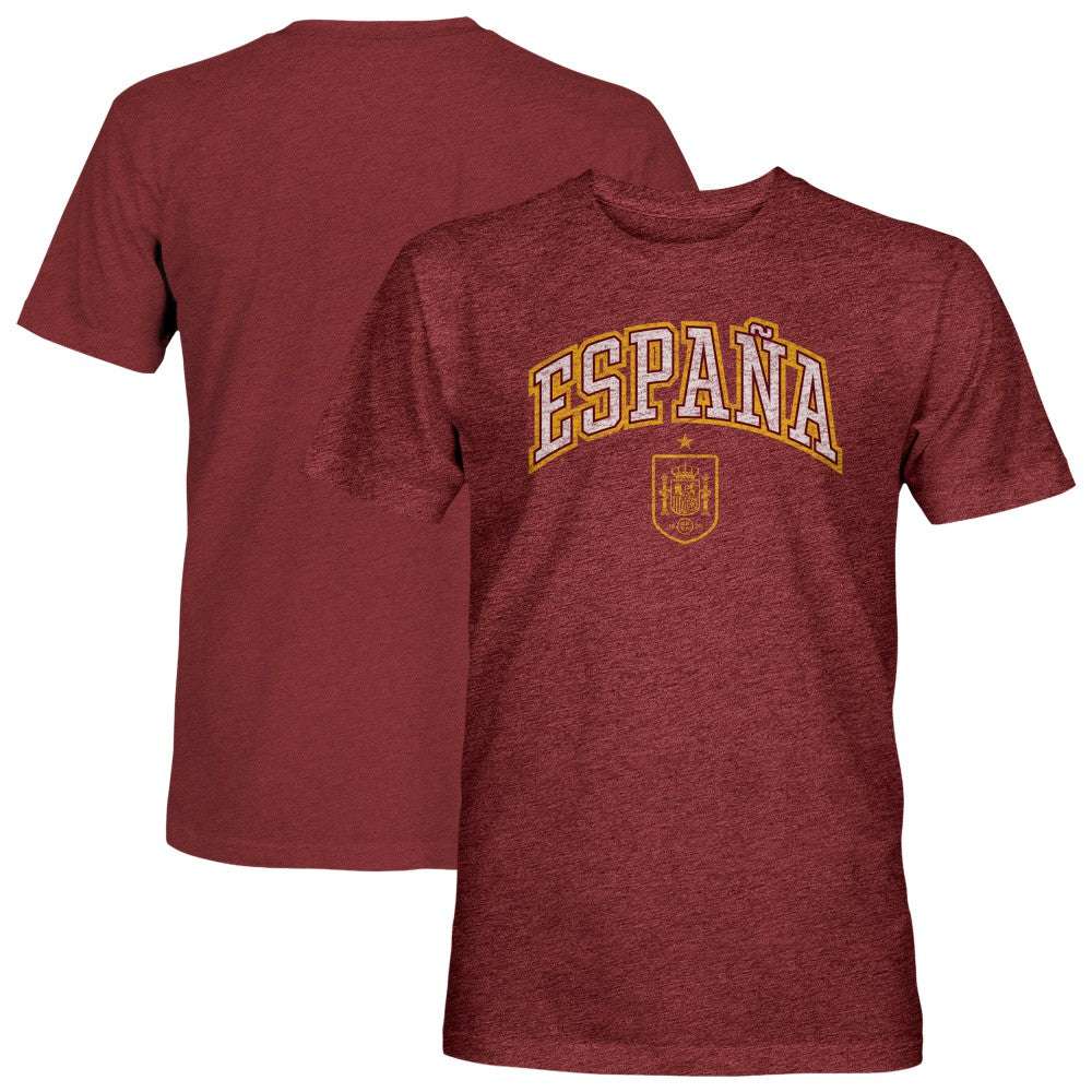 Spain National Team 1863FC Athletic Wordmark Vintage Tri-Blend T-Shirt for sale - Maroon