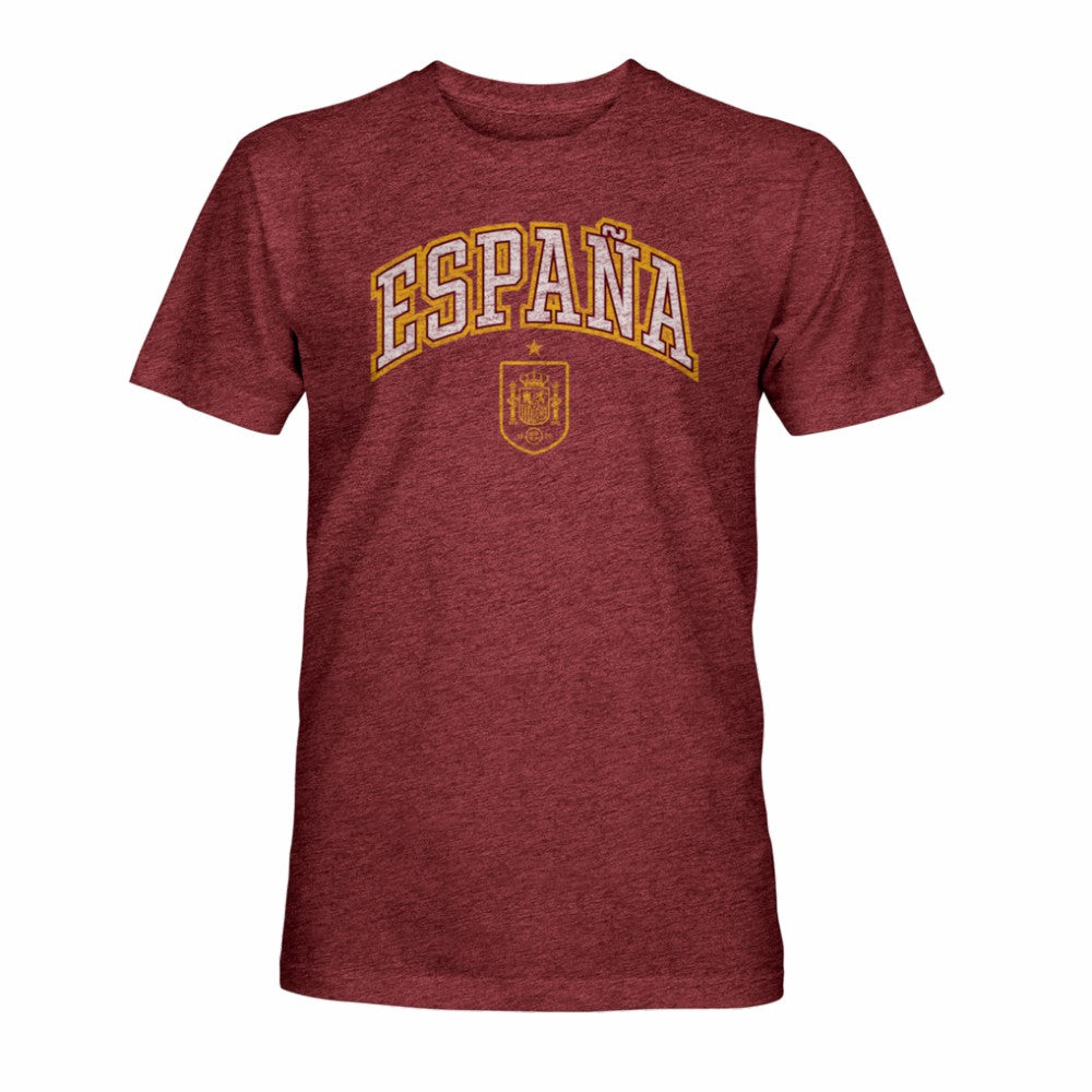 Spain National Team 1863FC Athletic Wordmark Vintage Tri-Blend T-Shirt for sale - Maroon