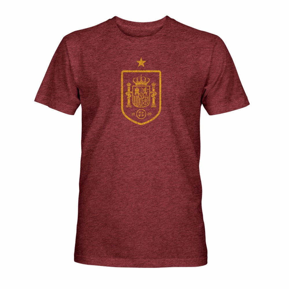 Spain National Team 1863FC Mono Badge Vintage Tri-Blend T-Shirt for sale - Maroon