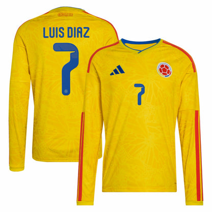 Luis Diaz Colombia National Team 2026 Home Replica Long Sleeve Jersey for sale - Yellow